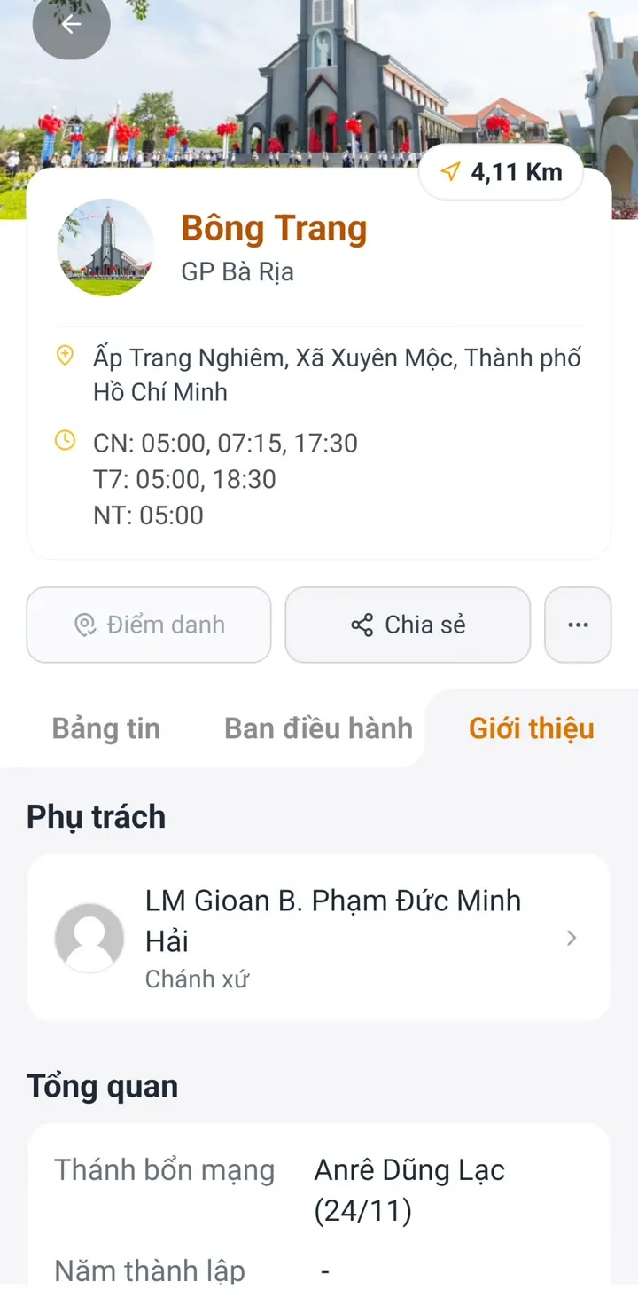 Tab Giới thiệu: cha chánh xứ, thánh bổn mạng và lược sử giáo xứ
