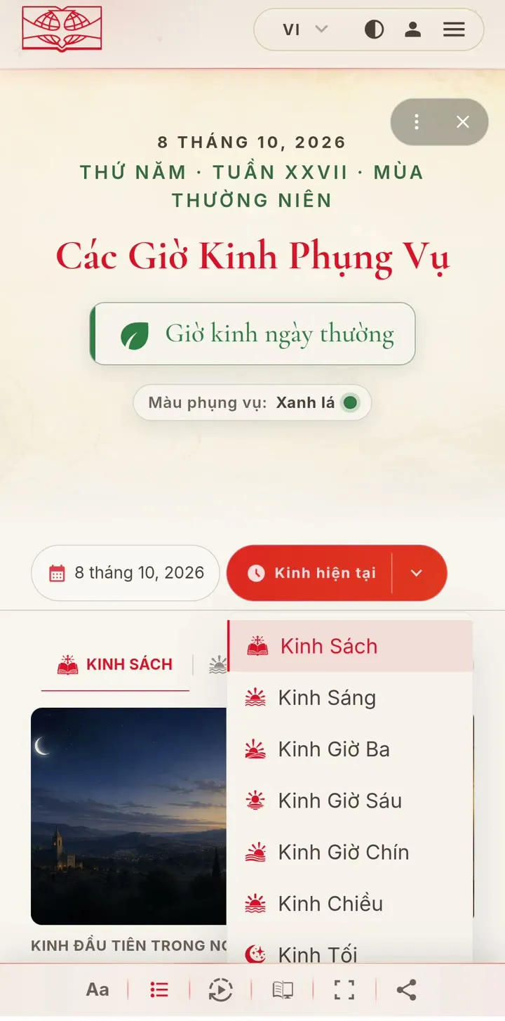 Danh sách bảy giờ kinh trong ứng dụng