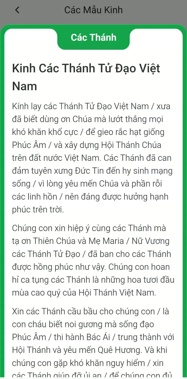 Bài Kinh Các Thánh Tử Đạo Việt Nam trong nhóm Các Thánh