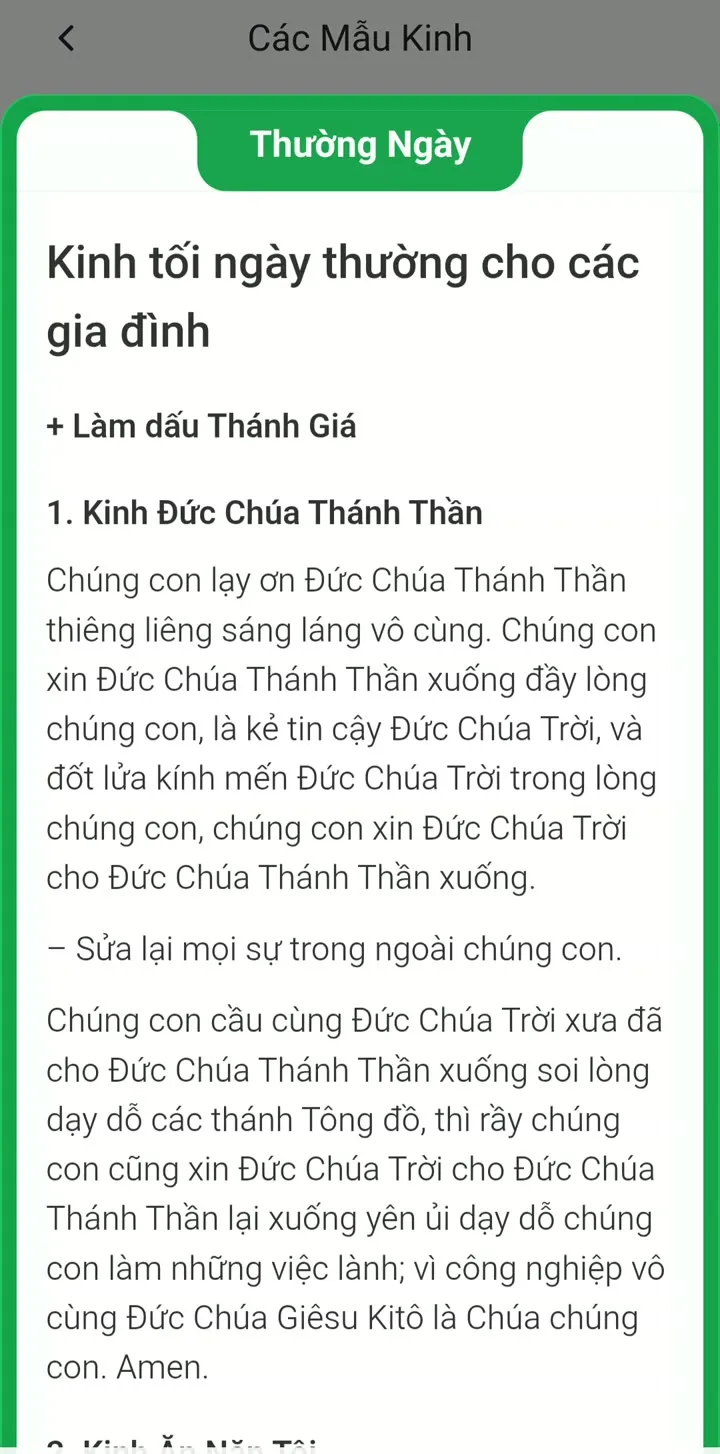 Bài Kinh tối ngày thường cho các gia đình, mở đầu bằng Làm dấu Thánh Giá và Kinh Đức Chúa Thánh Thần